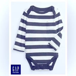 GAP Long Sleeve Rugby Strip Blue Bodysuit (0-3mo) NWT